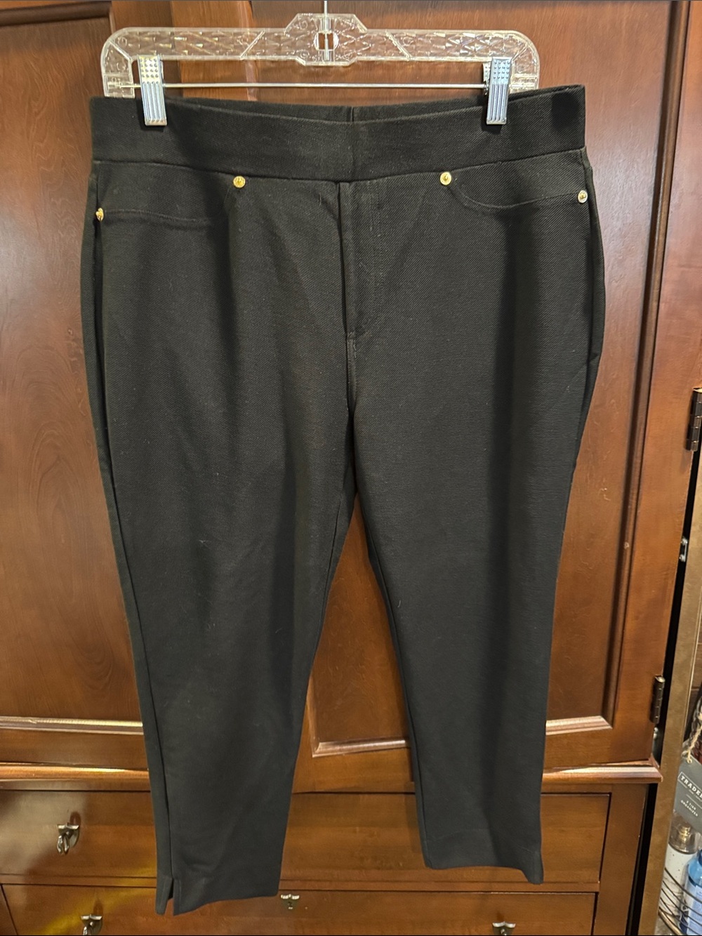 MICHAEL Michael Kors Black Knit Pull-On Pants with Gold Trim
